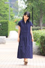 フリルワンピース フレンチ袖 - 久留米絣工房藍木野