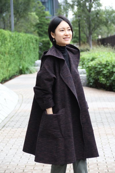 画像2: 四重奏フード付きコート（茶） (2)