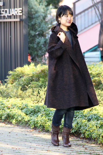 画像1: 四重奏フード付きコート（茶） (1)