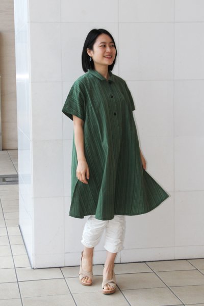 画像2: ビッグブラウス(グリーン縞) (2)