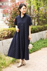 美品★久留米絣工房　藍木野（あきの）ビッグワンピース　ロング丈　日本製　ゆったり 未使用福岡久留米絣工房藍木野/立ち襟ロング丈ワンピース - メルカリ