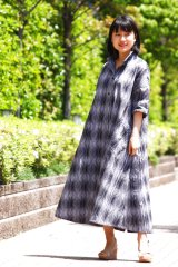 ビッグワンピース 七分袖 - 久留米絣工房藍木野