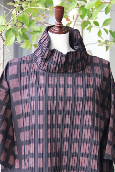 画像4: ピンタックワンピースブロック茶 (4)