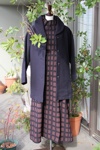 画像5: ピンタックワンピースブロック茶 (5)