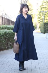 ビッグワンピース 七分袖 - 久留米絣工房藍木野