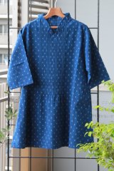 フリルブラウス 七分袖 - 久留米絣工房藍木野