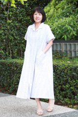 美品★久留米絣工房　藍木野（あきの）ビッグワンピース　ロング丈　日本製　ゆったり 未使用福岡久留米絣工房藍木野/立ち襟ロング丈ワンピース - メルカリ