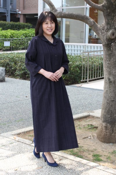画像2: ショールタックワンピース(やたら縞黒) (2)