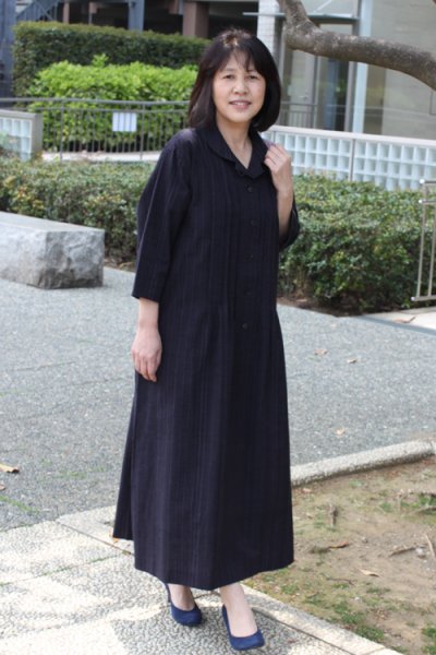 画像1: ショールタックワンピース(やたら縞黒) (1)