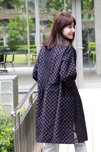 画像2: ピンタックブラウス市松黒紫 (2)