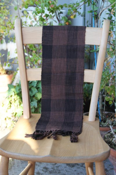 画像2: 手織りストール(小)・茶チェック1 (2)