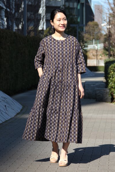 画像3: ティアードワンピース前あき・市松金茶 (3)