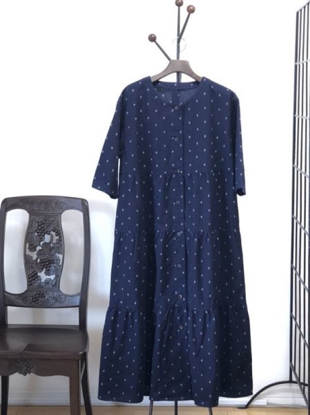 画像4: ティアードワンピース前あき・とびあられ紺 (4)