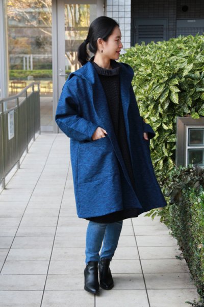 画像1: 四重奏フード付きコート・青 (1)