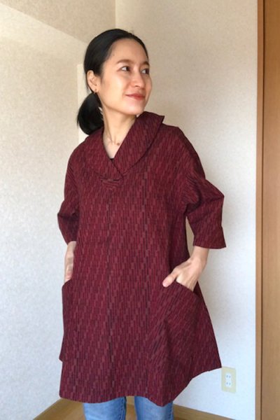 画像1: クロスカラーブラウス(矢羽赤) (1)