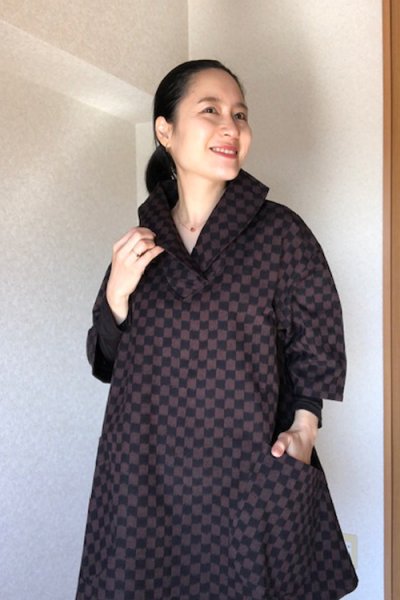 画像3: クロスカラーブラウス（市松黒茶スラブ） (3)