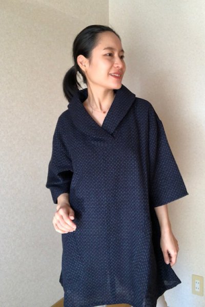 画像1: クロスカラーブラウス大島調 (1)