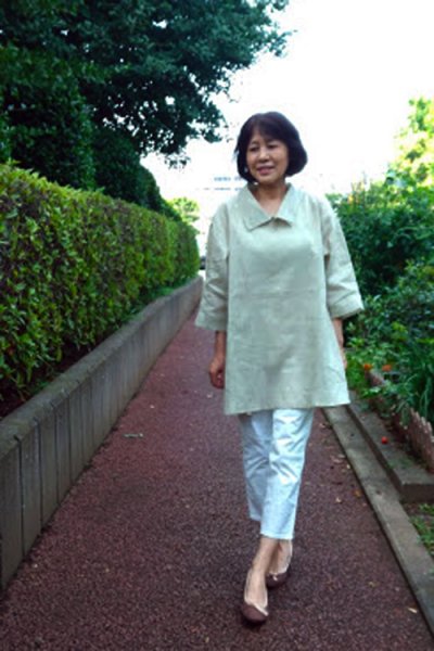画像2: 一枚衿ブラウス・若草格子(心衣） (2)