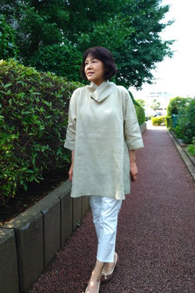 画像1: 一枚衿ブラウス・若草格子(心衣） (1)