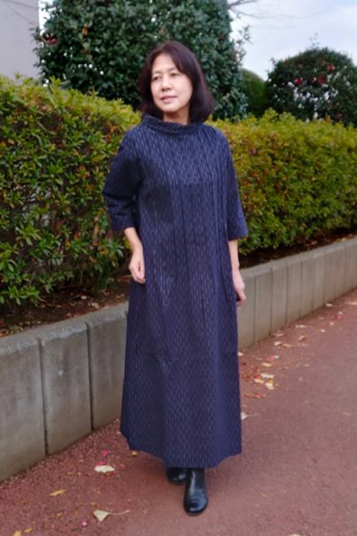 画像3: ロールタックワンピース(変わり縞灰) (3)