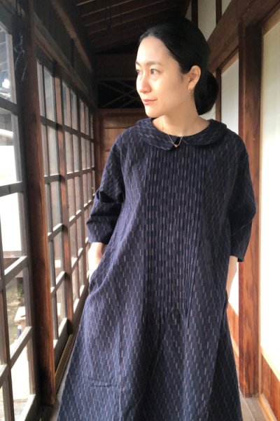 画像1: フラットカラーワンピース（斜め矢羽根緑） (1)