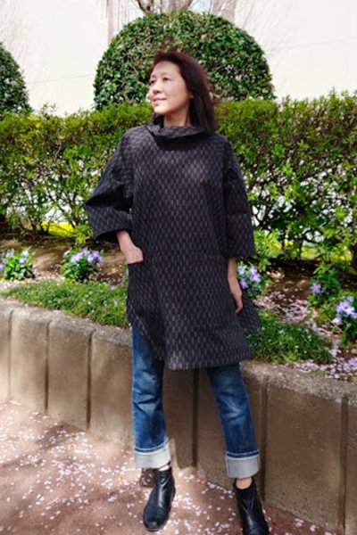 画像1: ツーポケットブラウス（矢羽根黄緑ネップ） (1)