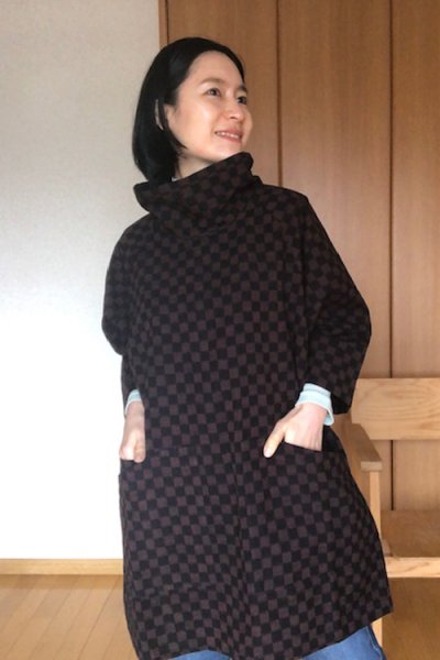 画像1: ツーポケットブラウス（市松黒茶） (1)