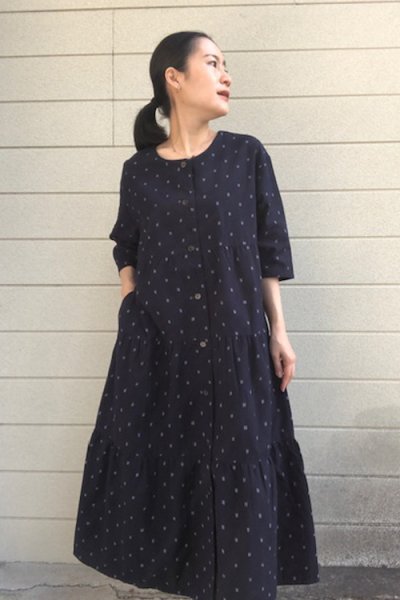 画像3: ティアードワンピース前あき・とびあられ紺 (3)