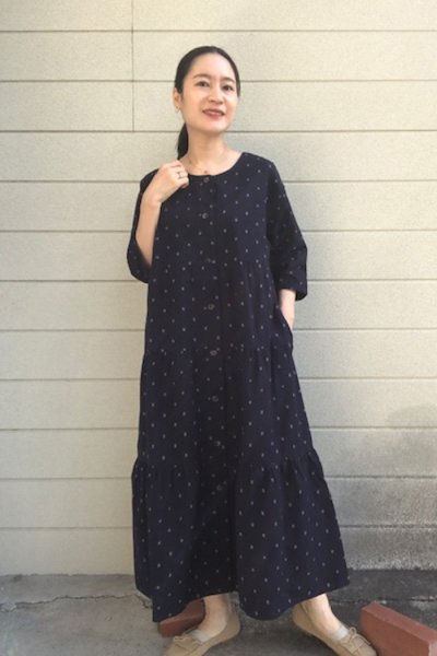 画像2: ティアードワンピース前あき・とびあられ紺 (2)