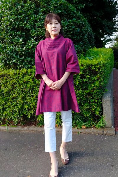 画像2: 衿タックブラウス白樺赤藍 (2)