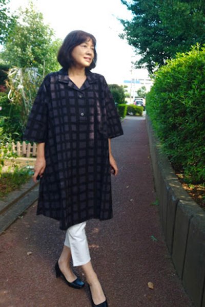 画像5: ビッグブラウス　七分袖（ブロック灰） (5)