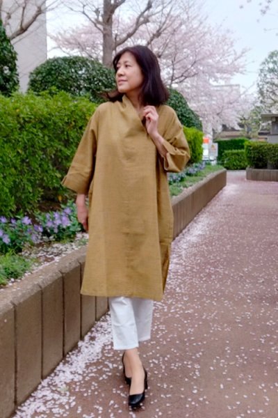 画像2: 着物衿ブラウス(夏絣黄色) (2)