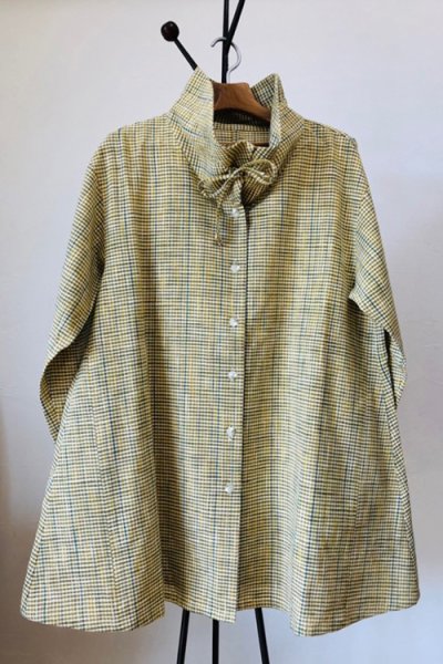 画像3: リボン付きジャケット(白樺ウグイス×黄色チェック大) (3)
