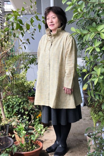 画像2: リボン付きジャケット(白樺ウグイス×黄色チェック大) (2)