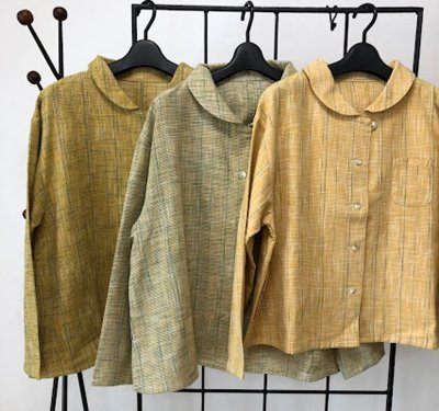 画像1: ショールカラージャケット（白樺黄色うぐいす小チェック）