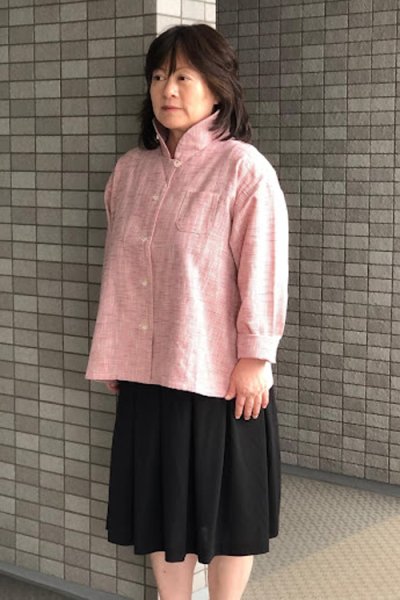 画像2: ショールカラージャケット（白樺ピンクチェック） (2)