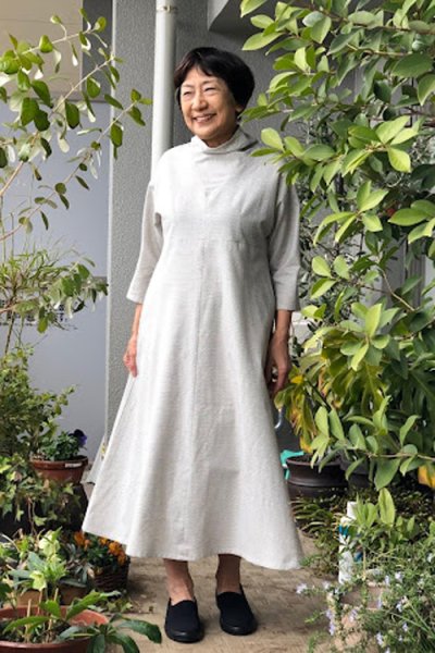 画像2: 立ち衿ワンピース（変わり文人白） (2)