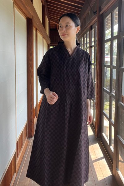 画像5: フリルワンピース(市松黒茶) (5)