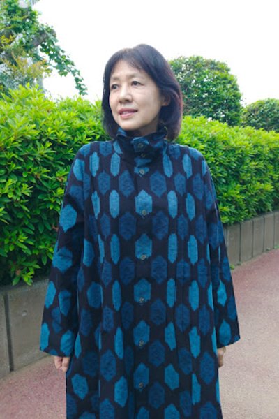 画像3: ロールタックワンピース前開き(亀甲青) (3)