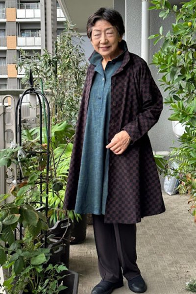 画像1: ビッグブラウス 前開き (市松黒茶） (1)