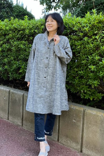 画像4: ビッグブラウス　前開き(白樺文人灰） (4)