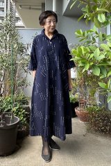 ビッグワンピース 七分袖 - 久留米絣工房藍木野