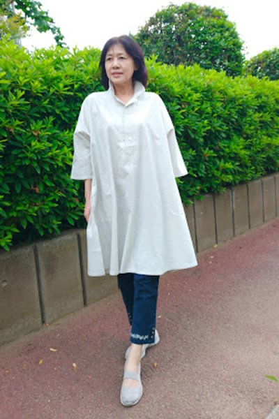 画像1: ビッグブラウス七分袖（細雨） (1)