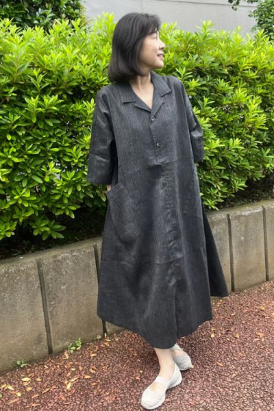 画像2: ビッグワンピース七分袖・古典柄黒縞（心衣） (2)