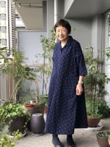 ビッグブラウス 七分袖（白樺文人灰） - 久留米絣工房藍木野