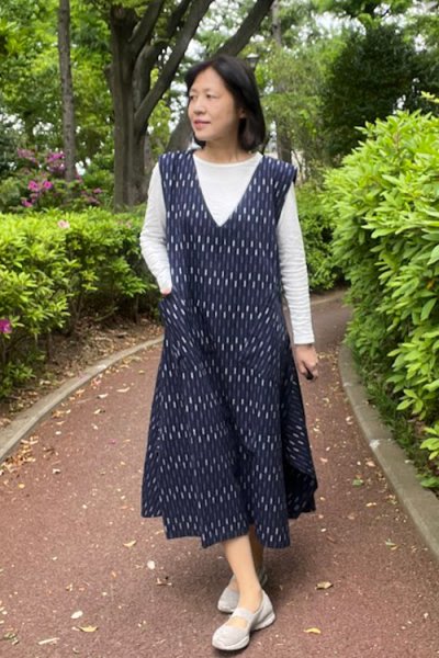 画像2: ジャンパースカート(竹柄紺紫) (2)