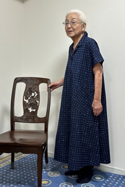 画像1: ビッグワンピースフレンチ袖四角遊び縹色 (1)