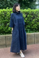 藍木野 久留米絣工房 半袖 Aライン ロング ワンピース 藍木野 久留米絣工房 半袖 Aライン ロング ワンピース - メルカリ