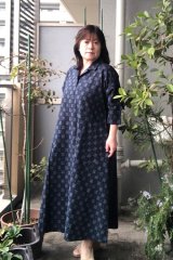 ビッグワンピース 七分袖 - 久留米絣工房藍木野