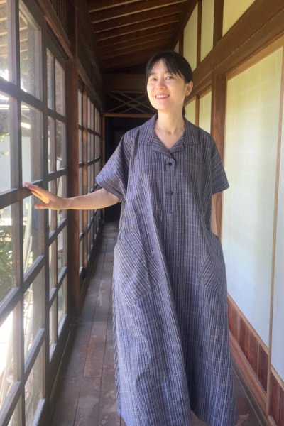 画像1: ビックワンピースフレンチ袖（やたら縞グレー） (1)